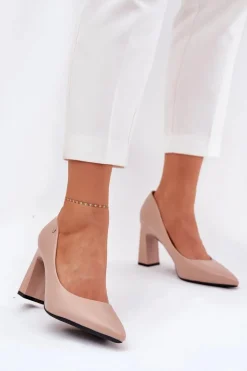 Eleganckie Czółenka Na Słupkowym Obcasie Vinceza 62221 Beżowe