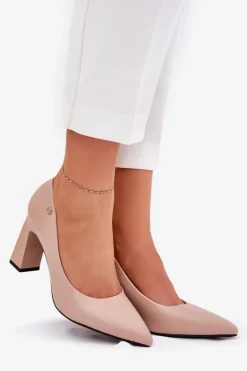Eleganckie Czółenka Na Słupkowym Obcasie Vinceza 62221 Beżowe