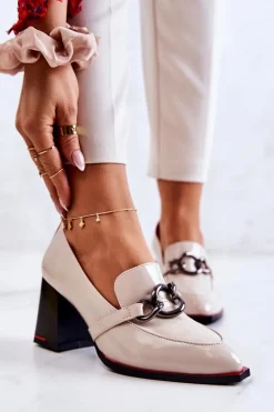 Eleganckie Czółenka Na Słupku Beżowe Callim