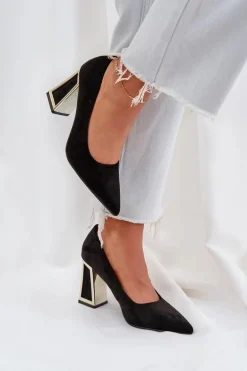 Eleganckie Czółenka Na Słupku Szpiczaste Noski Czarne Falseki