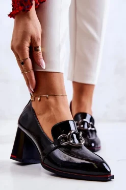 Eleganckie Czółenka Na Słupku Czarne Callim