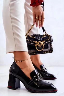 Eleganckie Czółenka Na Słupku Czarne Callim