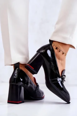 Eleganckie Czółenka Na Słupku Czarne Callim