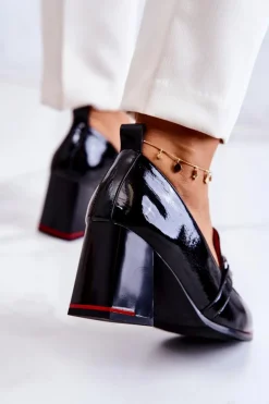 Eleganckie Czółenka Na Słupku Czarne Callim