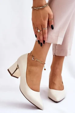 Eleganckie Czółenka Na Słupku Beżowe Emma