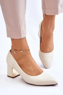 Eleganckie Czółenka Na Słupku Beżowe Emma