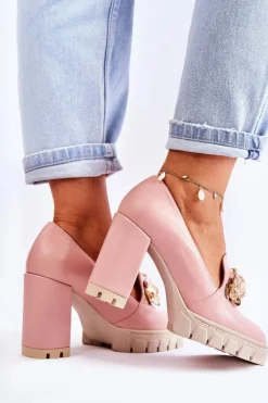 Eleganckie Czółenka Z Ozdobą Gładkie Różowo-Beżowe Caterine