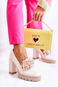 Eleganckie Czółenka Z Ozdobą Gładkie Jasnoróżowe Caterine