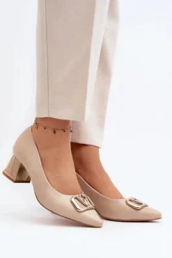 Eleganckie Czółenka Z Ozdobą Laura Messi 2740 Beżowe
