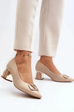Eleganckie Czółenka Z Ozdobą Laura Messi 2740 Beżowe