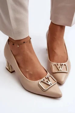 Eleganckie Czółenka Z Ozdobą Laura Messi 2740 Beżowe