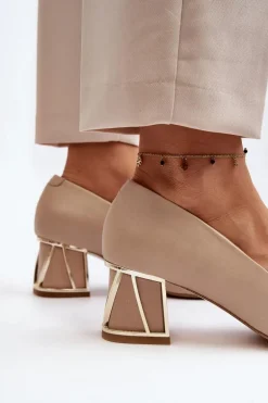 Eleganckie Czółenka Z Ozdobą Laura Messi 2740 Beżowe