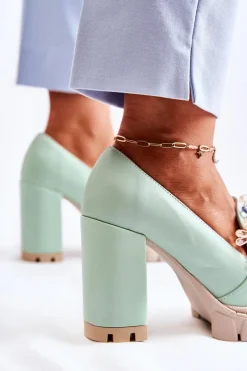 Eleganckie Czółenka Z Ozdobą Gładkie Zielone Caterine