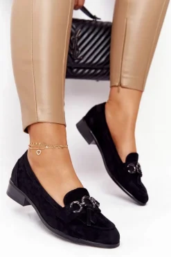 Eleganckie Damskie Mokasyny Vinceza 10585 Zamszowe Czarne