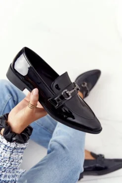 Eleganckie Damskie Mokasyny S.Barski Lakierowane Czarne