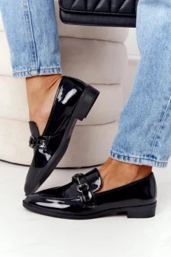 Eleganckie Damskie Mokasyny S.Barski Lakierowane Czarne