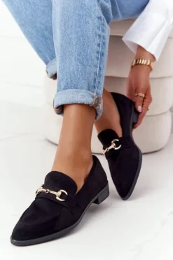 Eleganckie Damskie Mokasyny S.Barski Zamszowe Czarne