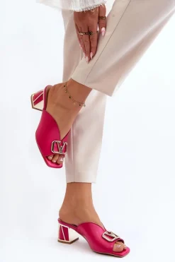 Eleganckie Klapki Damskie Na Obcasie Laura Messi 2771 Fuksja