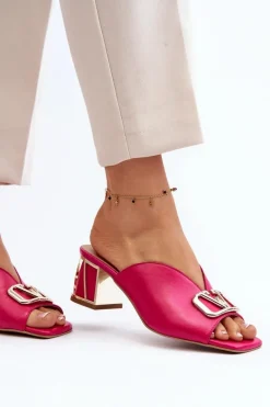 Eleganckie Klapki Damskie Na Obcasie Laura Messi 2771 Fuksja