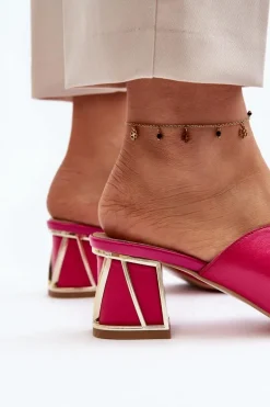 Eleganckie Klapki Damskie Na Obcasie Laura Messi 2771 Fuksja