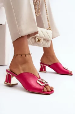 Eleganckie Klapki Damskie Na Obcasie Laura Messi 2771 Fuksja