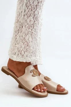 Eleganckie Klapki Damskie Błyszczące Z Ozdobą S.Barski KV27-050 Złote