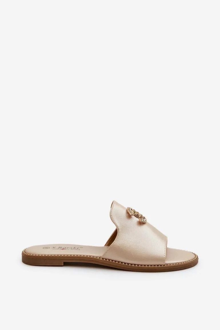 Eleganckie Klapki Damskie Błyszczące Z Ozdobą S.Barski KV27-050 Złote