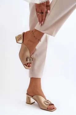 Eleganckie Klapki Damskie Na Obcasie Laura Messi 2771 Złote