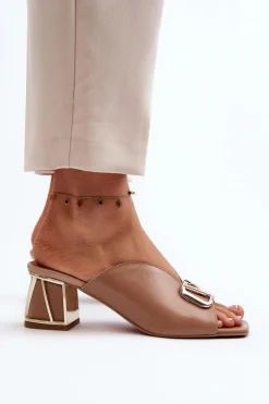 Eleganckie Klapki Damskie Na Obcasie Laura Messi 2771 Beżowe