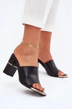 Eleganckie Klapki Damskie Na Słupku Czarne Raiza