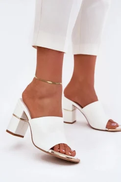 Eleganckie Klapki Damskie Na Słupku Białe Raiza