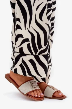 Eleganckie Klapki Damskie Z Ozdobą Na Płaskim Obcasie Camel Lovehia