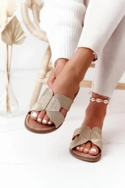 Eleganckie Klapki Damskie S.Barski Złote