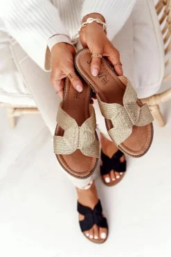 Eleganckie Klapki Damskie S.Barski Złote