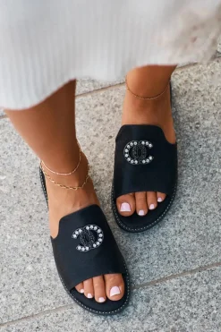 Eleganckie Klapki Damskie Błyszczące Z Ozdobą S.Barski KV27-050 Czarne