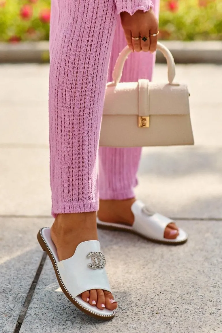 Eleganckie Klapki Damskie Błyszczące Z Ozdobą S.Barski KV27-050 Srebrne