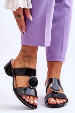 Eleganckie Klapki Na Obcasie Sergio Leone KL310 Czarne