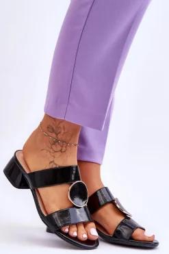 Eleganckie Klapki Na Obcasie Sergio Leone KL310 Czarne