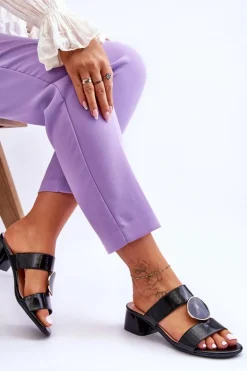 Eleganckie Klapki Na Obcasie Sergio Leone KL310 Czarne