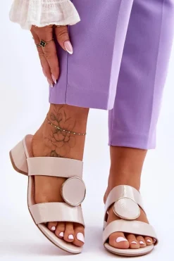 Eleganckie Klapki Na Obcasie Sergio Leone KL310 Beżowe