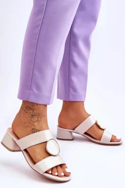 Eleganckie Klapki Na Obcasie Sergio Leone KL310 Beżowe