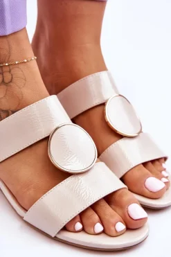 Eleganckie Klapki Na Obcasie Sergio Leone KL310 Beżowe