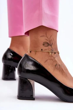 Eleganckie Lakierowane Czółenka Na Słupku Czarne Emma