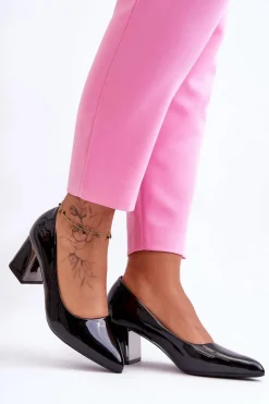 Eleganckie Lakierowane Czółenka Na Słupku Czarne Emma