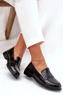 Eleganckie Lakierowane Mokasyny Damskie Z Naturalnej Skóry Vinceza 18100 Czarne