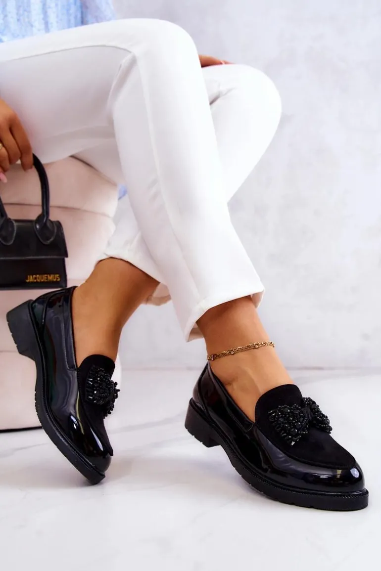 Eleganckie Lakierowane Mokasyny Loafery Czarne S.Barski HY51-318 Belize