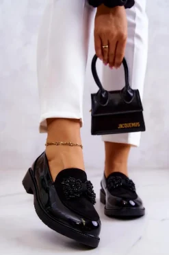 Eleganckie Lakierowane Mokasyny Loafery Czarne S.Barski HY51-318 Belize