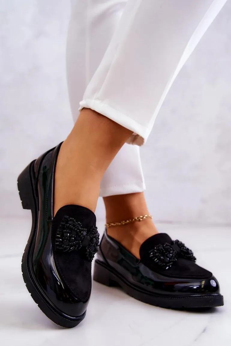 Eleganckie Lakierowane Mokasyny Loafery Czarne S.Barski HY51-318 Belize