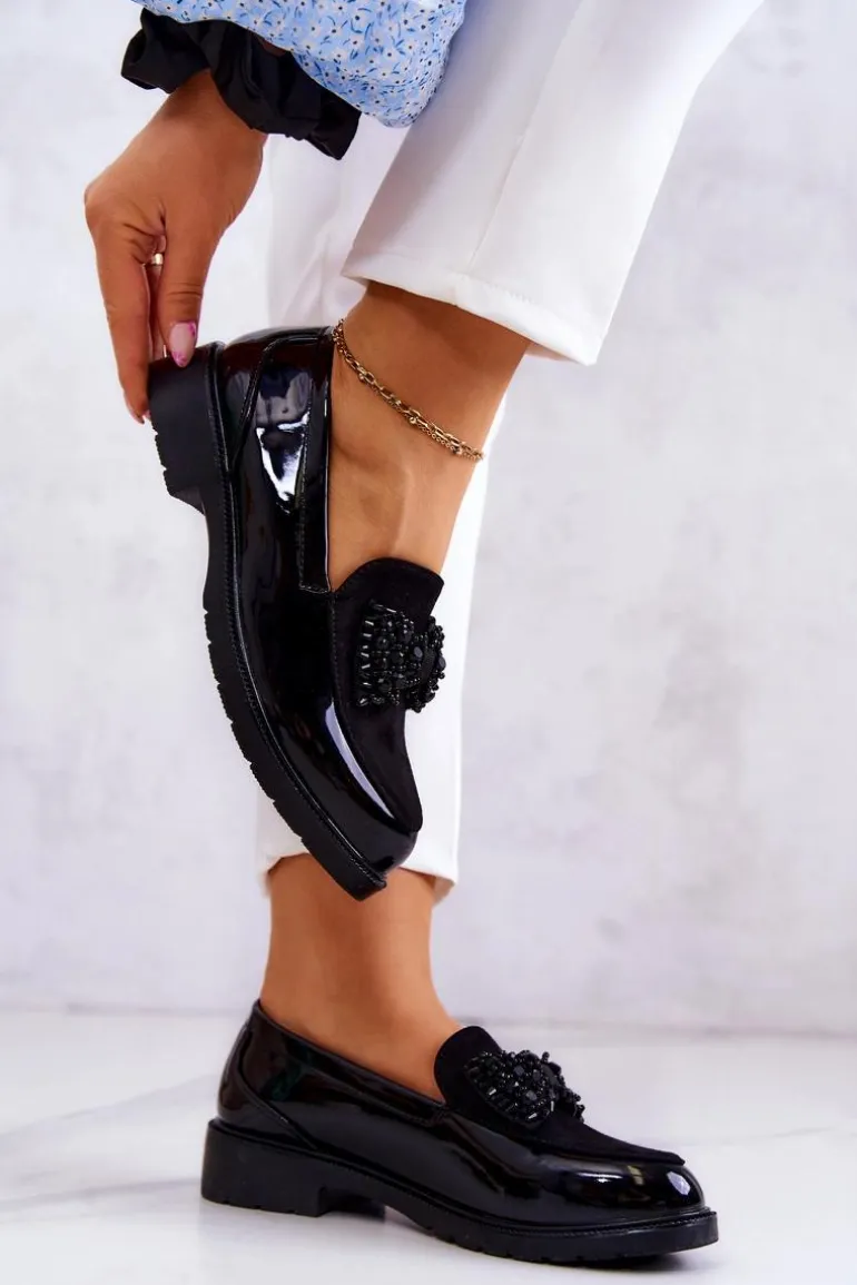 Eleganckie Lakierowane Mokasyny Loafery Czarne S.Barski HY51-318 Belize