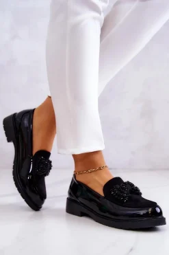 Eleganckie Lakierowane Mokasyny Loafery Czarne S.Barski HY51-318 Belize